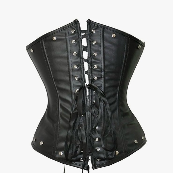 Black Studded Corset Halter Top w. buckles, underbust, fully adjustable, lace up - Picture 3 of 12